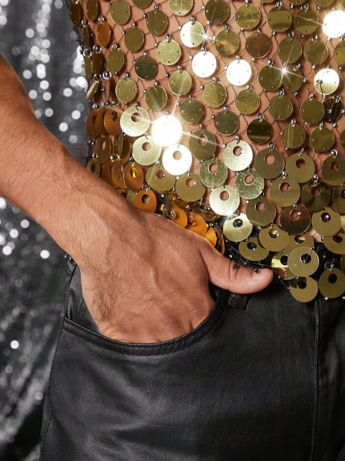 Men's Shiny Sequin Party Tank Top